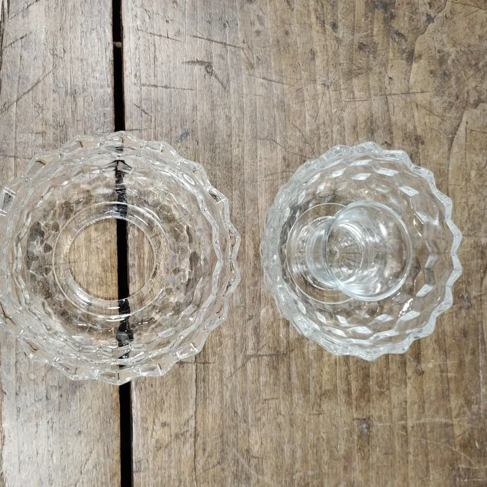 Vintage HOMCO Fairy Lamp 2pc Clear Cut Glass Round Globe Candle Holder Votive